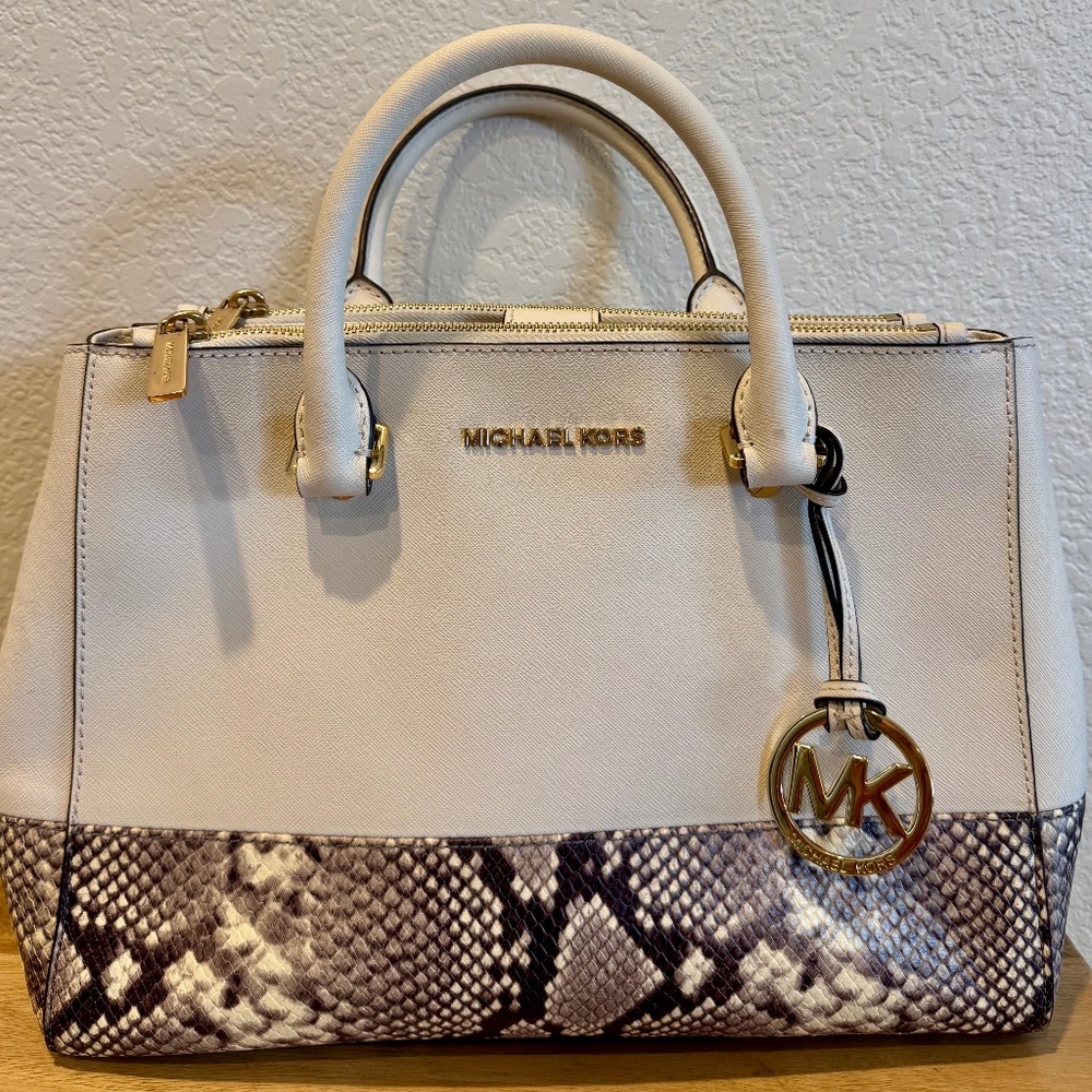Michael Kors pebbled leather and snake trimmed handbag